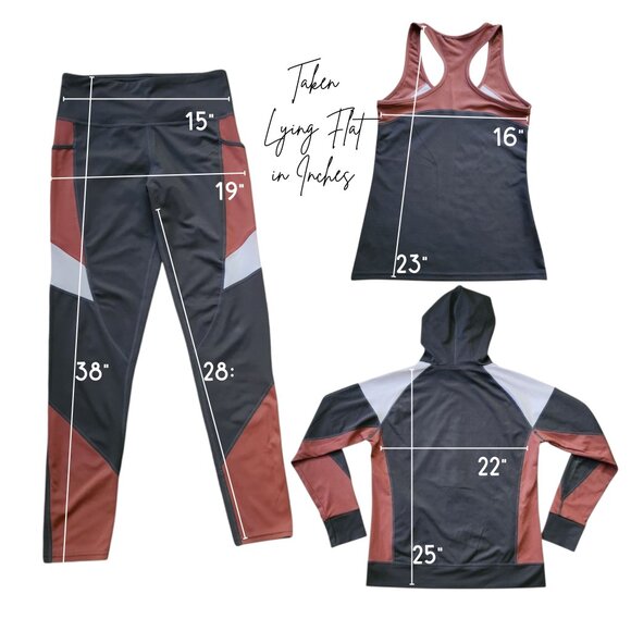 3-Piece Set Women's Activewear Leggings, Hoodie & Top Color Block Size Large - Picture 8 of 10